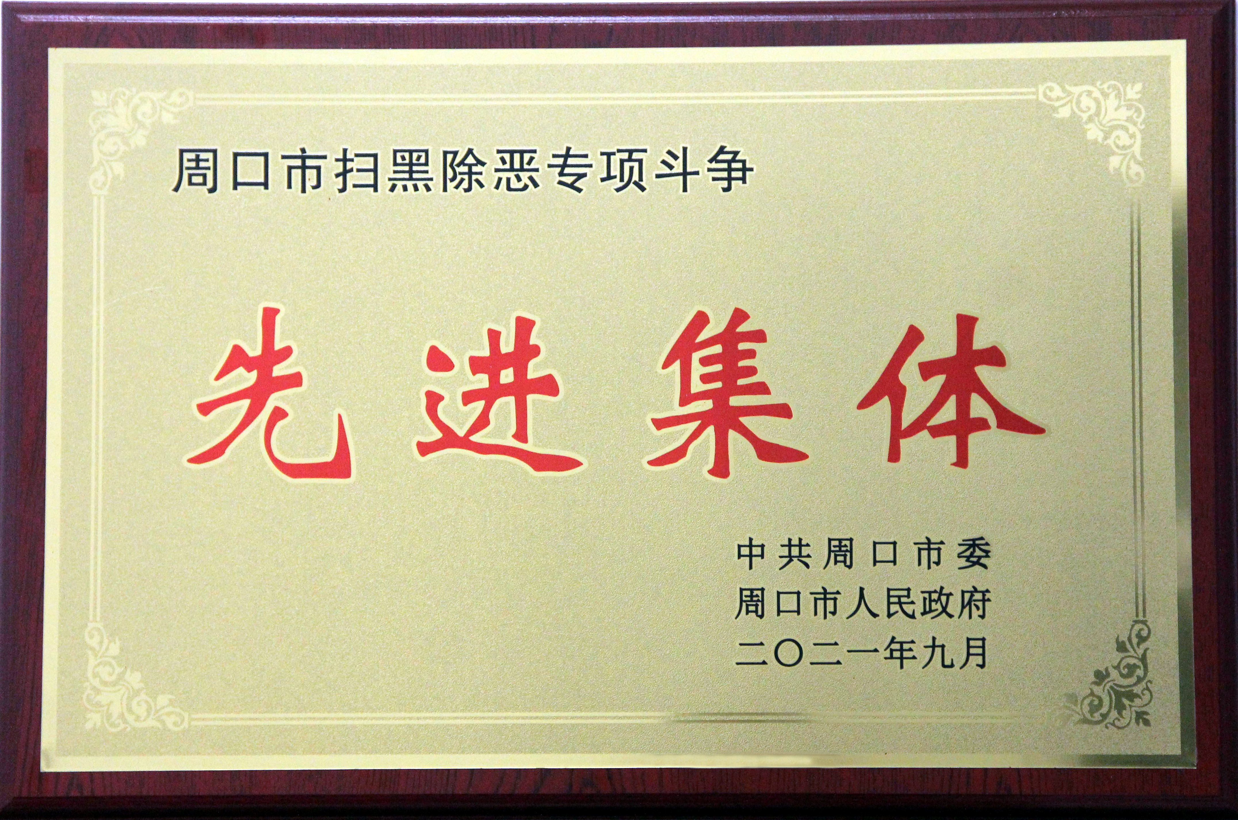 河南扶沟：刑事审判庭荣获“周口市扫黑除恶专项斗争先进集体”荣誉称号