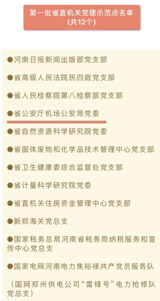 喜报！河南省公安厅机场公安局党委入选第一批省直机关党建示范点