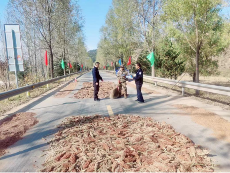 长治沁源县：公路晒粮危害大  民警及时处置消除道路隐患