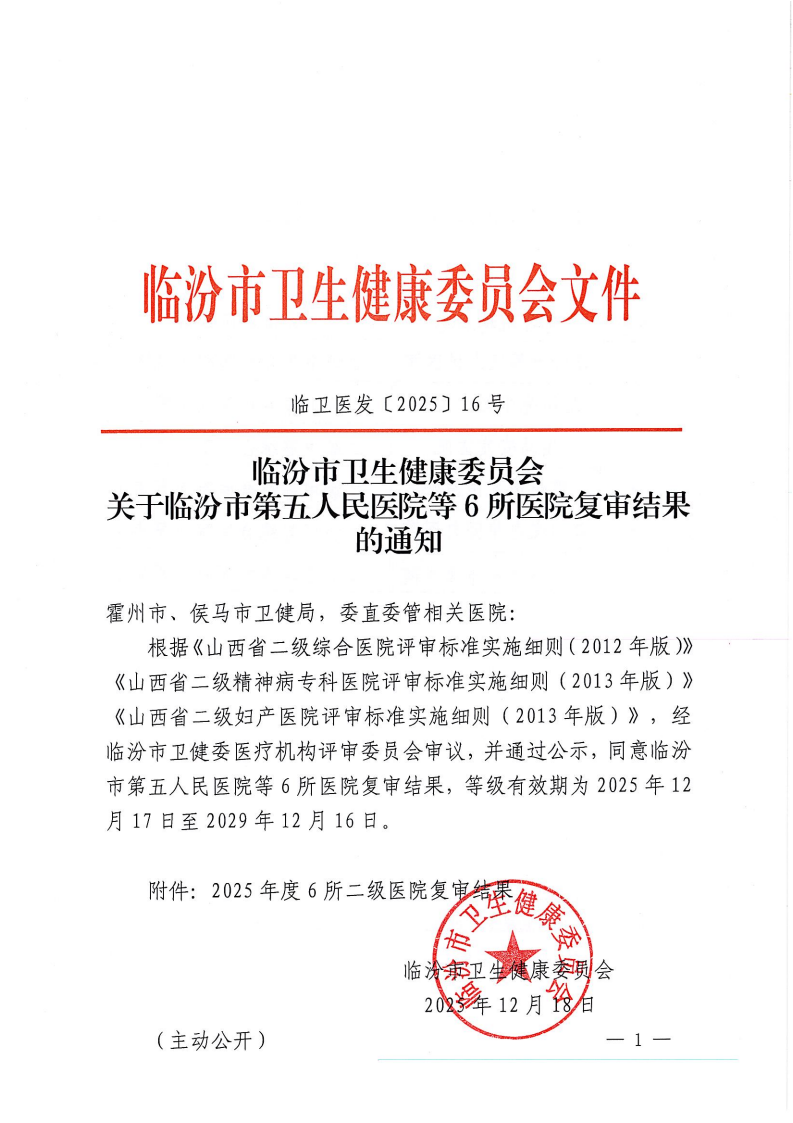 【喜报】临汾霍州市医疗集团人民医院顺利通过二甲复审！