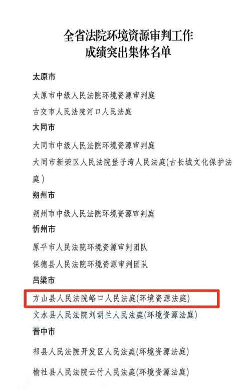 全省表彰！吕梁方山法院峪口法庭榜上有名