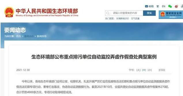 严打篡改、伪造自动监测数据 270起弄虚作假案件被查