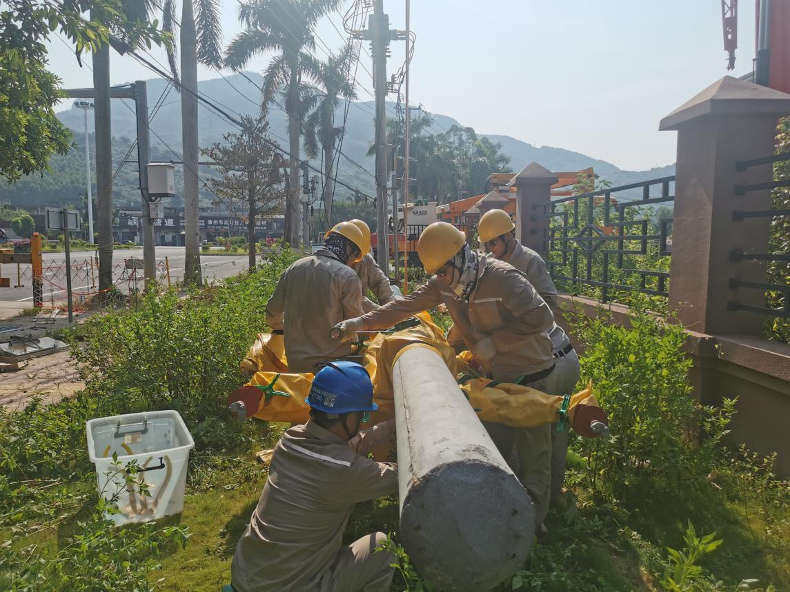 福建云霄供电：带电立杆作业　确保群众用电