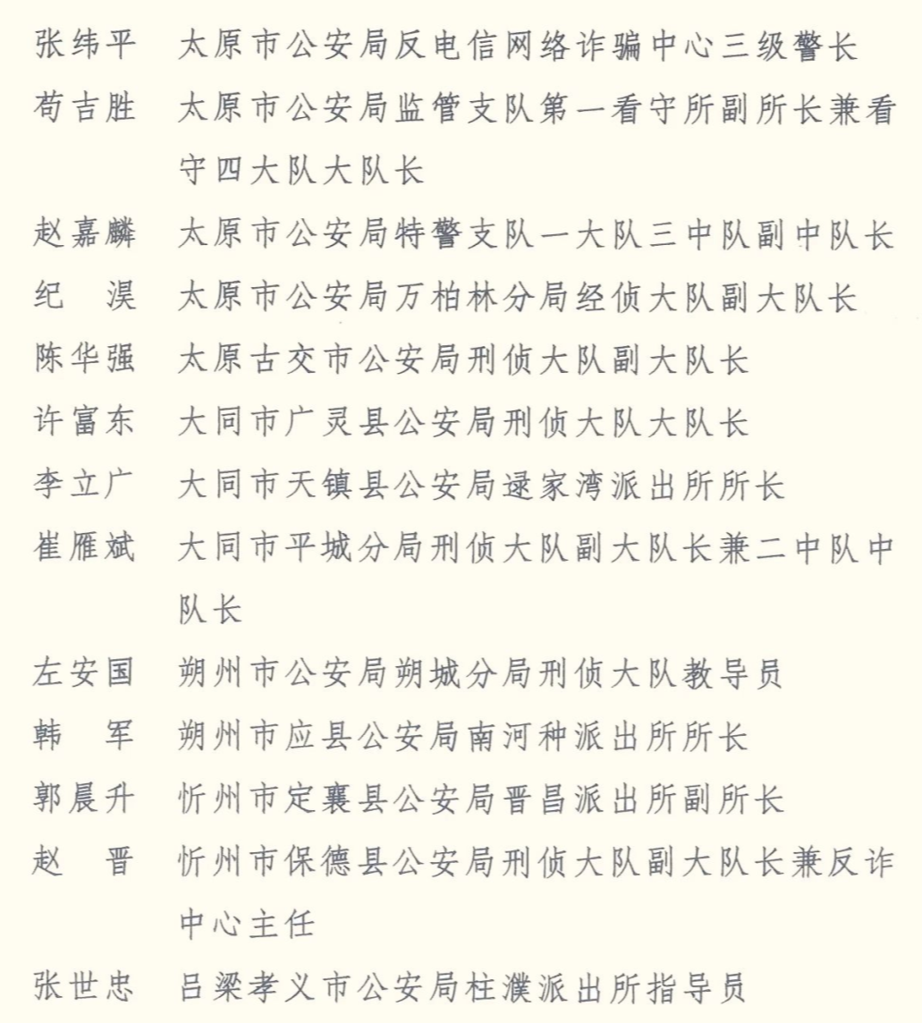 喜报！运城市6人上榜！2024山西公安“最美基层民警”“最美基层辅警”名单公布