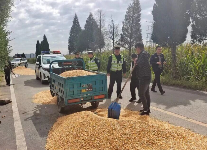 吕梁交城交警联合各部门开展占道晒粮整治行动